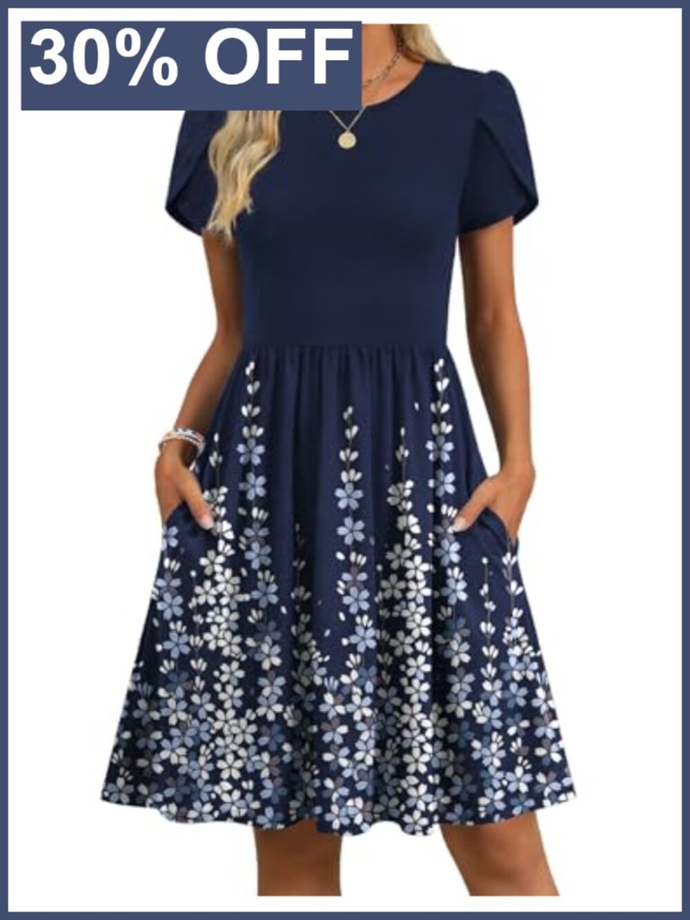 Casual A-Line Mini Dress with Pockets Short Sleeve Summer Swing Tshirt Dress